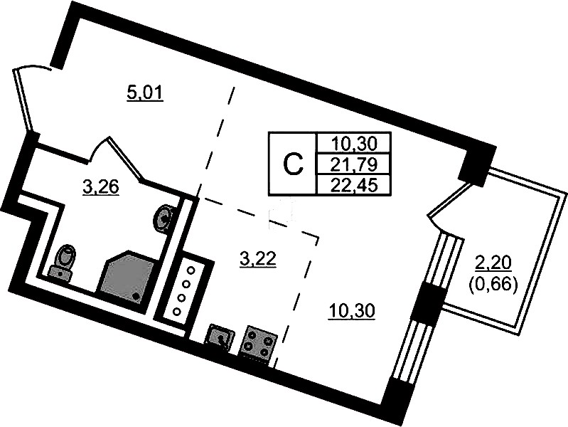Квартира студия 22.45 м², 5/9 эт., ЖК «Квартал Лаголово»